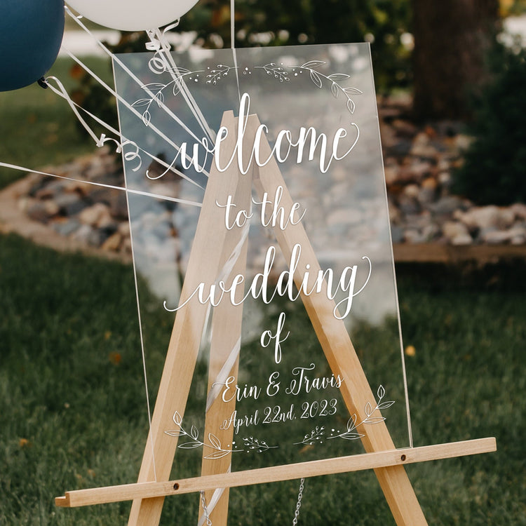 Acrylic Welcome Sign for Weddings - Glass Wedding Sign Personalized with Names and Date for Wedding Ceremony or Reception AMSCC-5 - SCC Signs