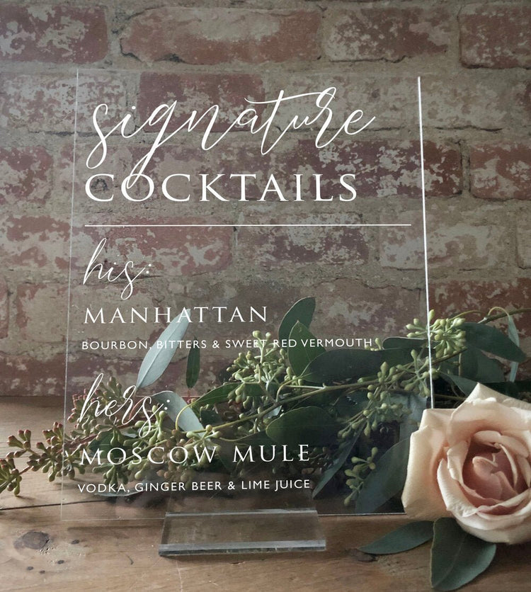Acrylic Signature Cocktails Sign | Lucite Wedding Decor | SCC-39 - SCC Signs