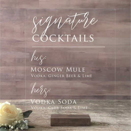 Acrylic Signature Cocktails Sign | Lucite Wedding Decor | SCC-39 - SCC Signs