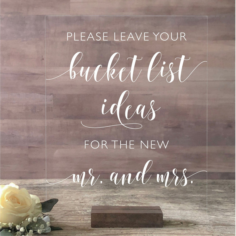 Bucket List Ideas Sign | Lucite Decor | Acrylic Wedding Sign | AS-41 - SCC Signs
