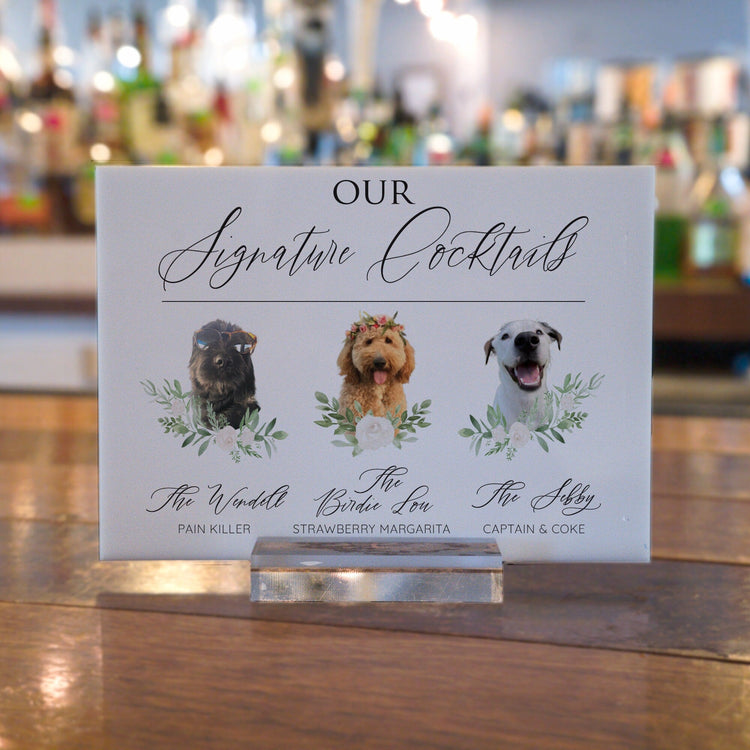 Dog Bar Menu with Signature Drinks for Wedding | Personalized Dog Cocktail Display | Custom Wedding Signature Drink Décor - SCC-344 - SCC Signs