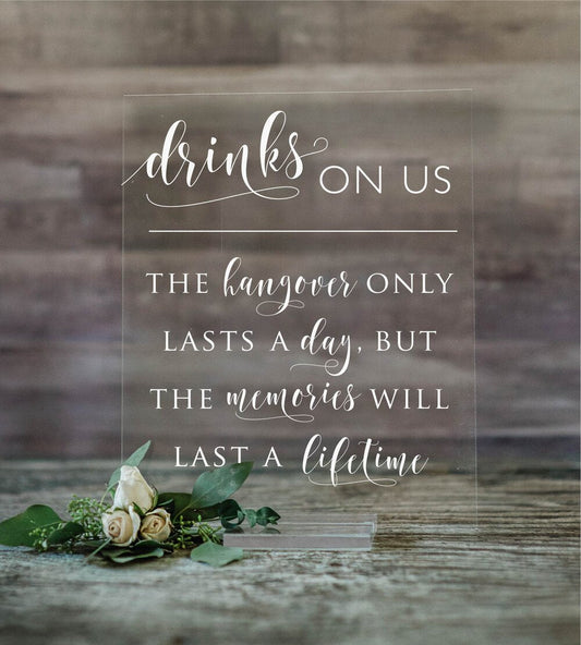 Drinks On Us Acrylic Wedding Sign | Funny Acrylic Sign for Open Bar - SCC-118 - SCC Signs