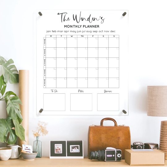 Dry Erase Calendar for Wall on Acrylic | Acrylic Command Center Calendar | Monthly Planner - SCC-290 - SCC Signs