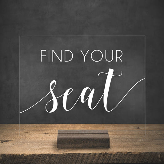 Find Your Seat Acrylic Sign | Lucite Find Your Seat Sign | Wedding Decor | AS-5 - SCC Signs