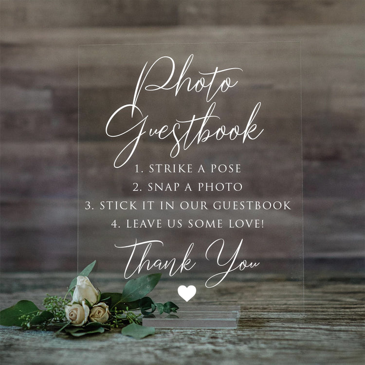 Photo Guestbook Acrylic Wedding Sign with Stand | Lucite Clear Guestbook Sign for Birthdays, Weddings, and Special Events | SCC-180 - SCC Signs