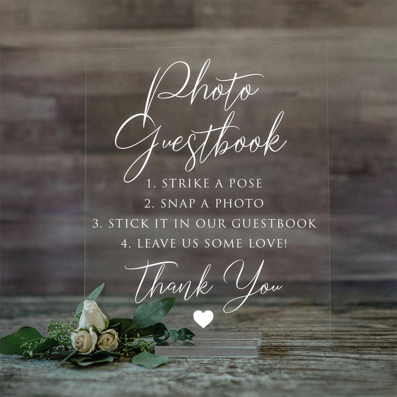 Photo Guestbook Acrylic Wedding Sign with Stand | Lucite Clear Guestbook Sign for Birthdays, Weddings, and Special Events | SCC-180 - SCC Signs