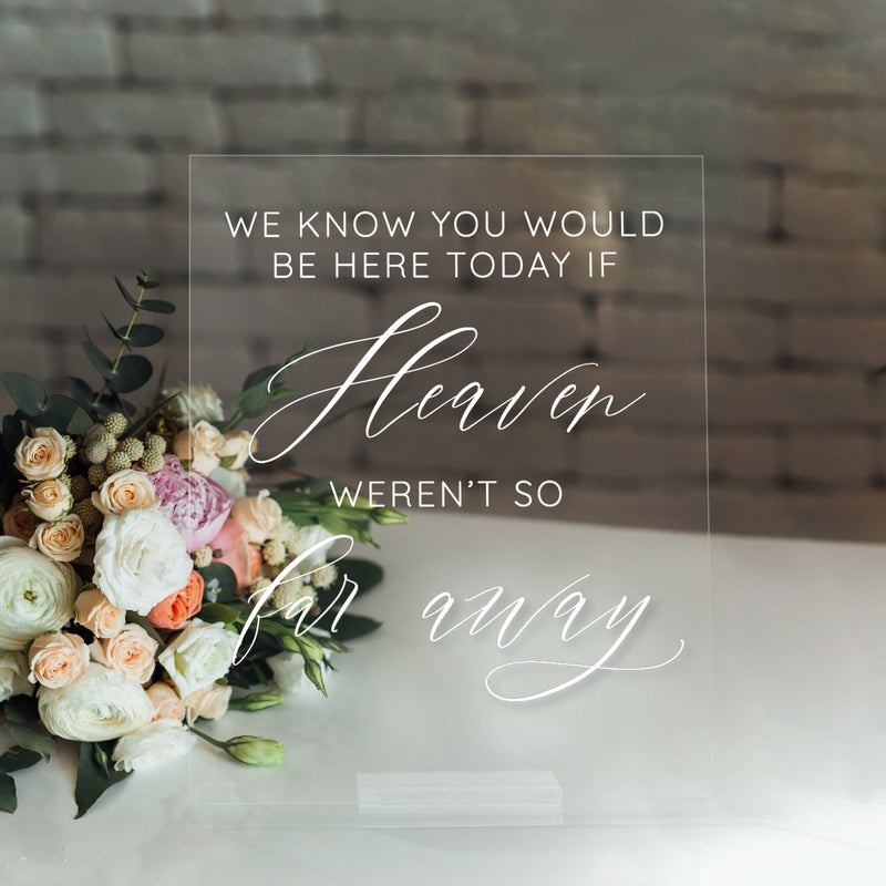 We Know You Would Be Here Today if Heaven Weren't So Far Away Acrylic Sign | Lucite In Loving Memory Sign | Wedding Decor | SCC-283 - SCC Signs