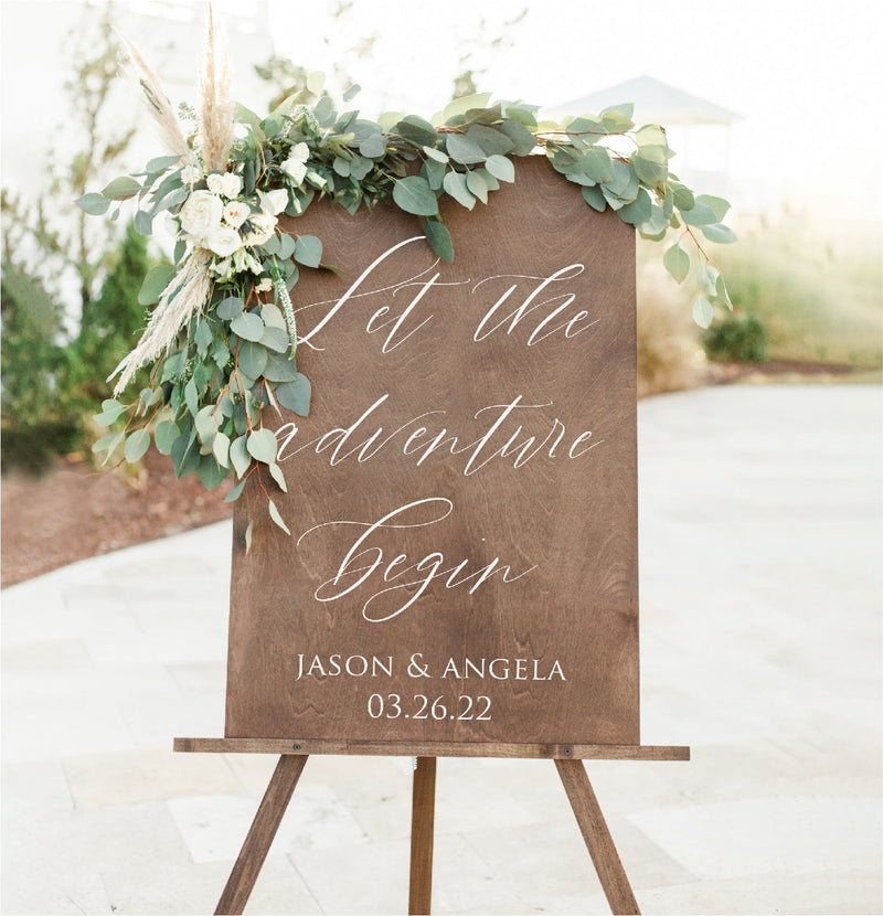 Wooden Wedding Welcome Sign Let the Adventure Begins | Rustic Wedding Welcome Signage | Wood Wedding Welcome Signs | Wedding Decor - SCC-303 - SCC Signs