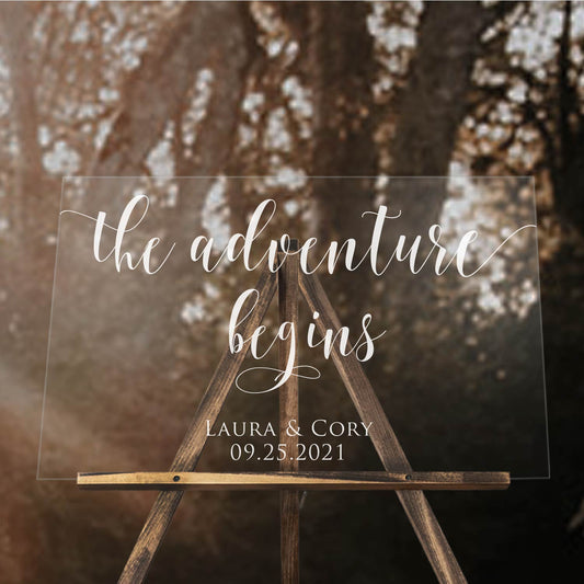 Wooden Wedding Welcome Sign the Adventure Begins | Rustic Wedding Welcome Signage - SCC-112 - SCC Signs